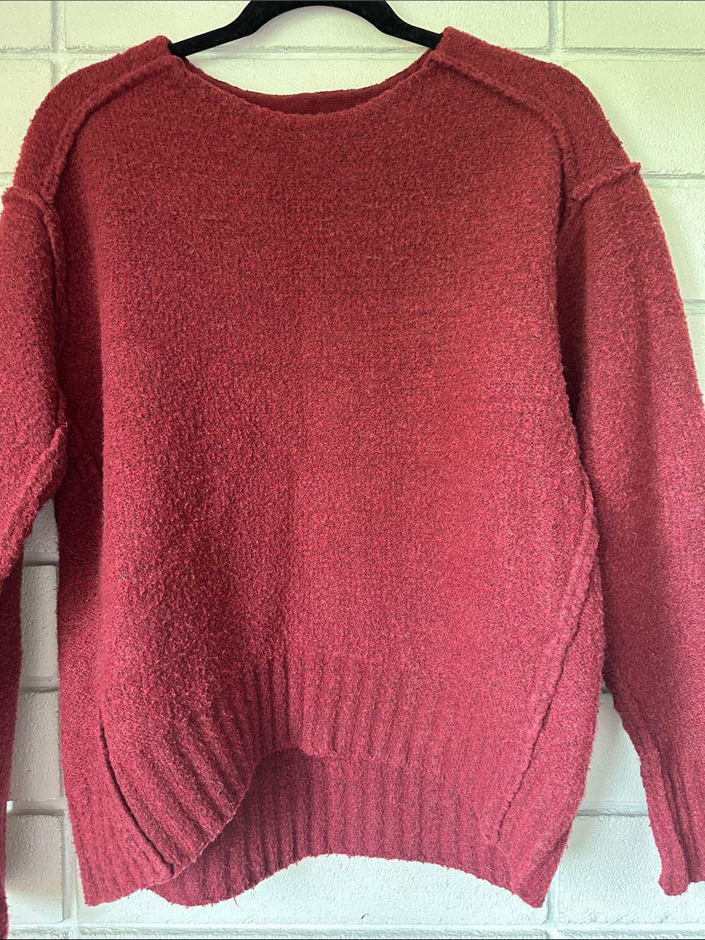 We The Free Rose-Red Bouclé Crewneck Sweater